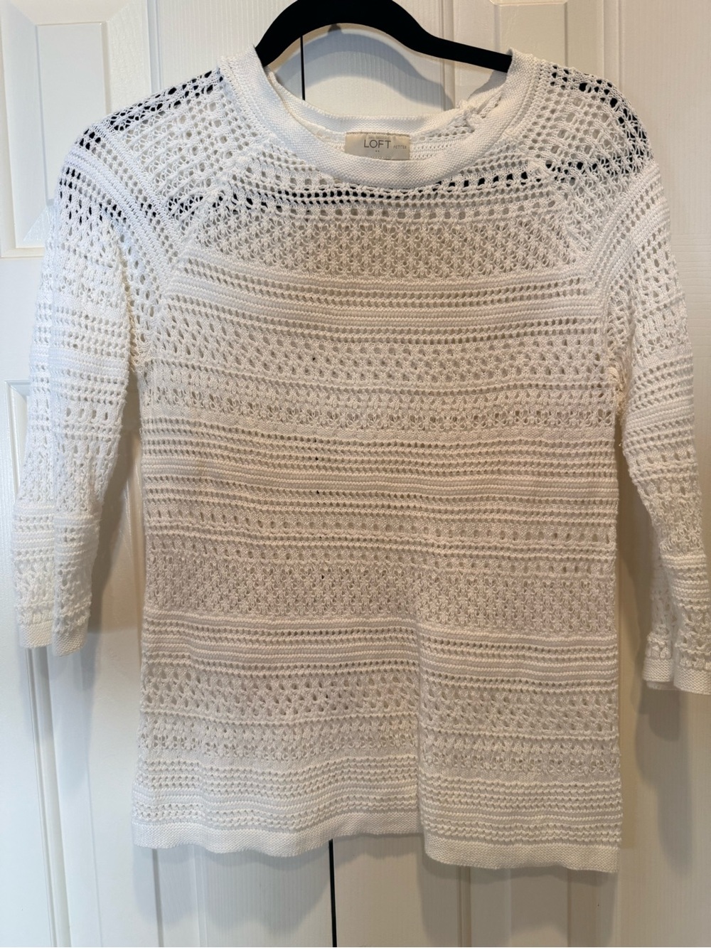 LOFT White Openwork Crochet Pullover - Picture 1 of 5